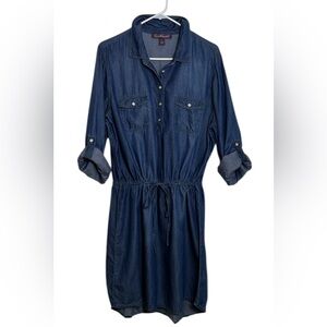 NWOT Gloria Vanderbilt Size L Missy Blue Denim Chambray Shirtdress